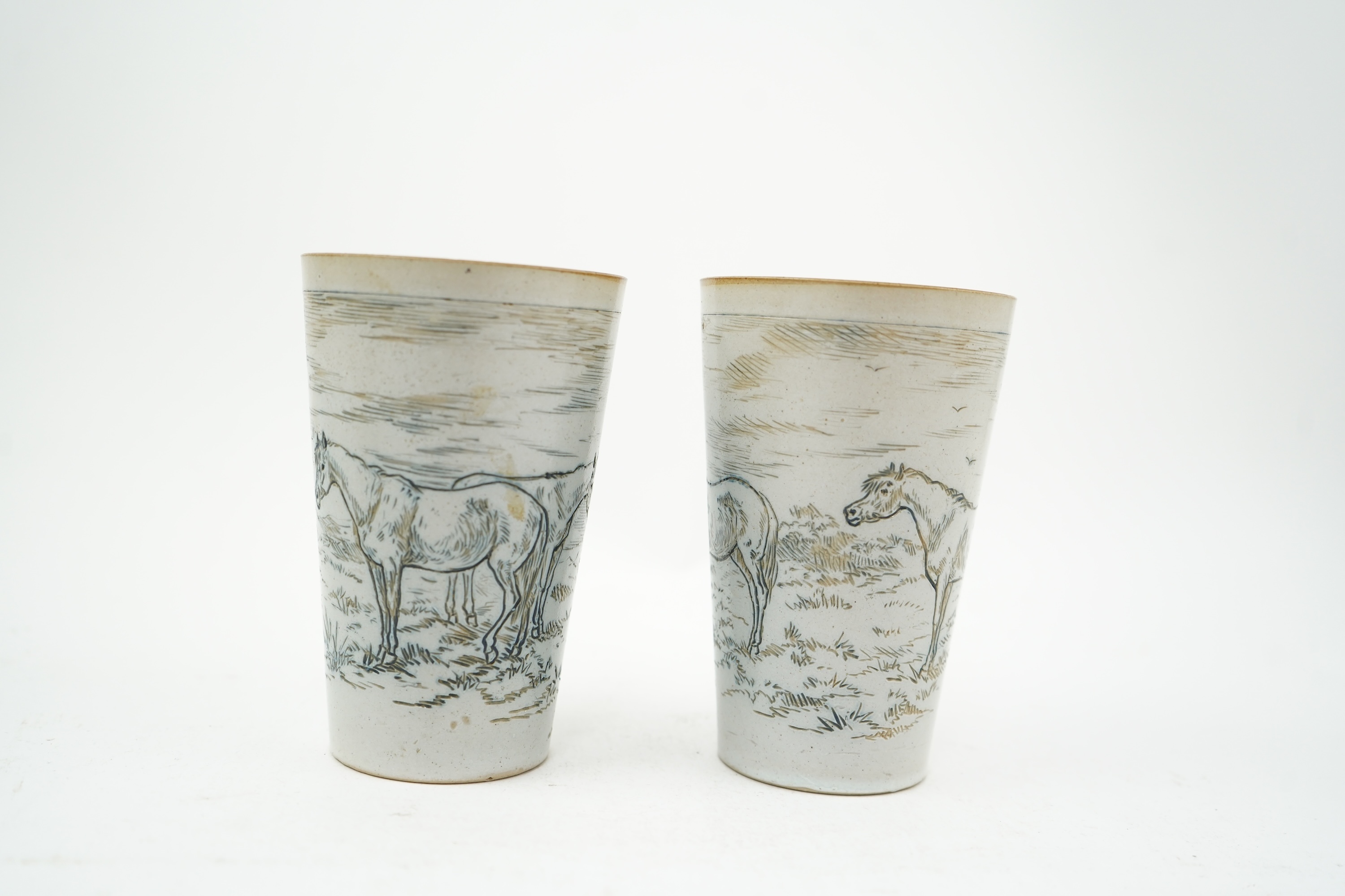 Hannah Barlow for Doulton Lambeth: A Stoneware Lemonade jug and two beakers